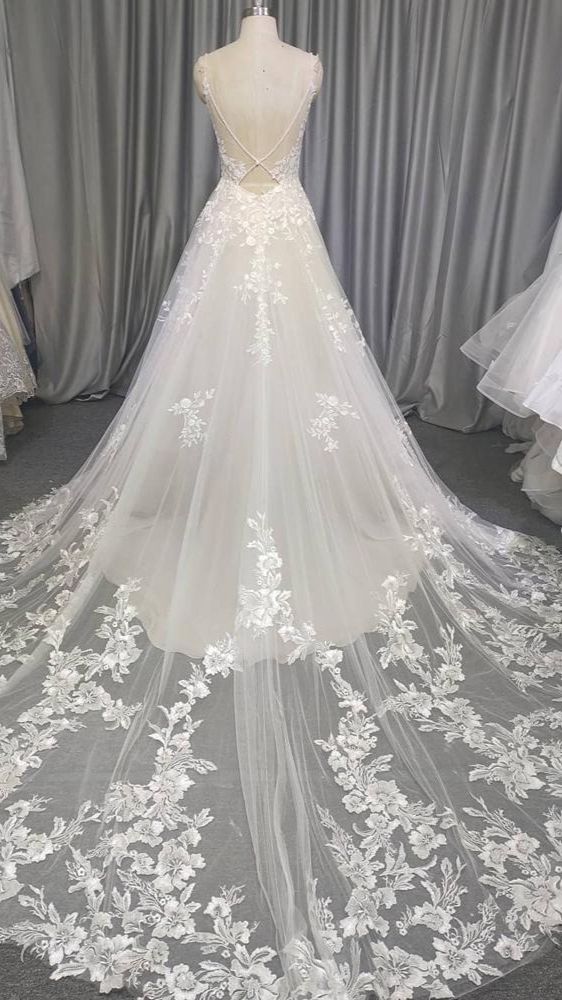 Spaghetti Long Lace Wedding Dresses, Romantic Wedding Dresses A-line Prom Dresses C2012