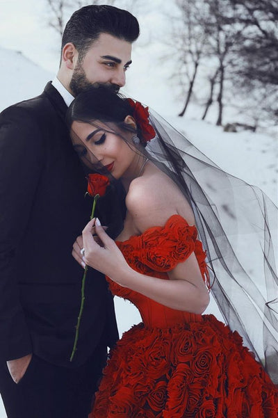 Off-the-Shoulder 3D Floral Printed Ball Gown for Girl Evening Dresses C2155