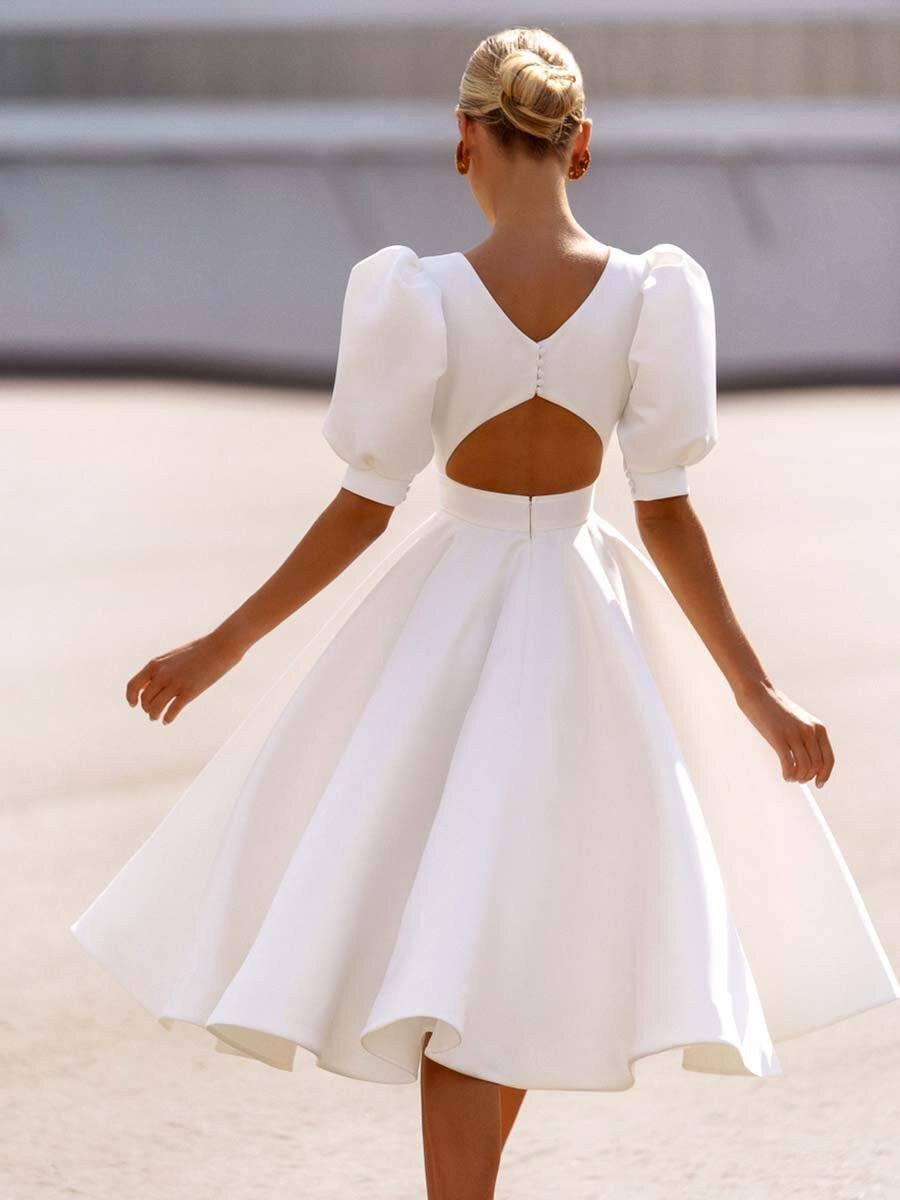White Dress with Hollow Back Short Prom Dress , Somple Party Dress C2160