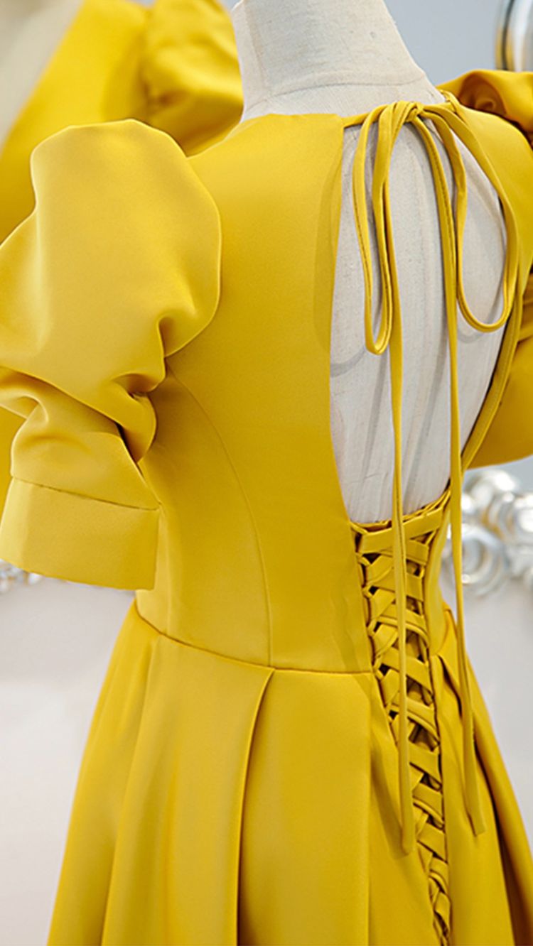 Yellow/Blue satin long A line prom dress evening dress C856