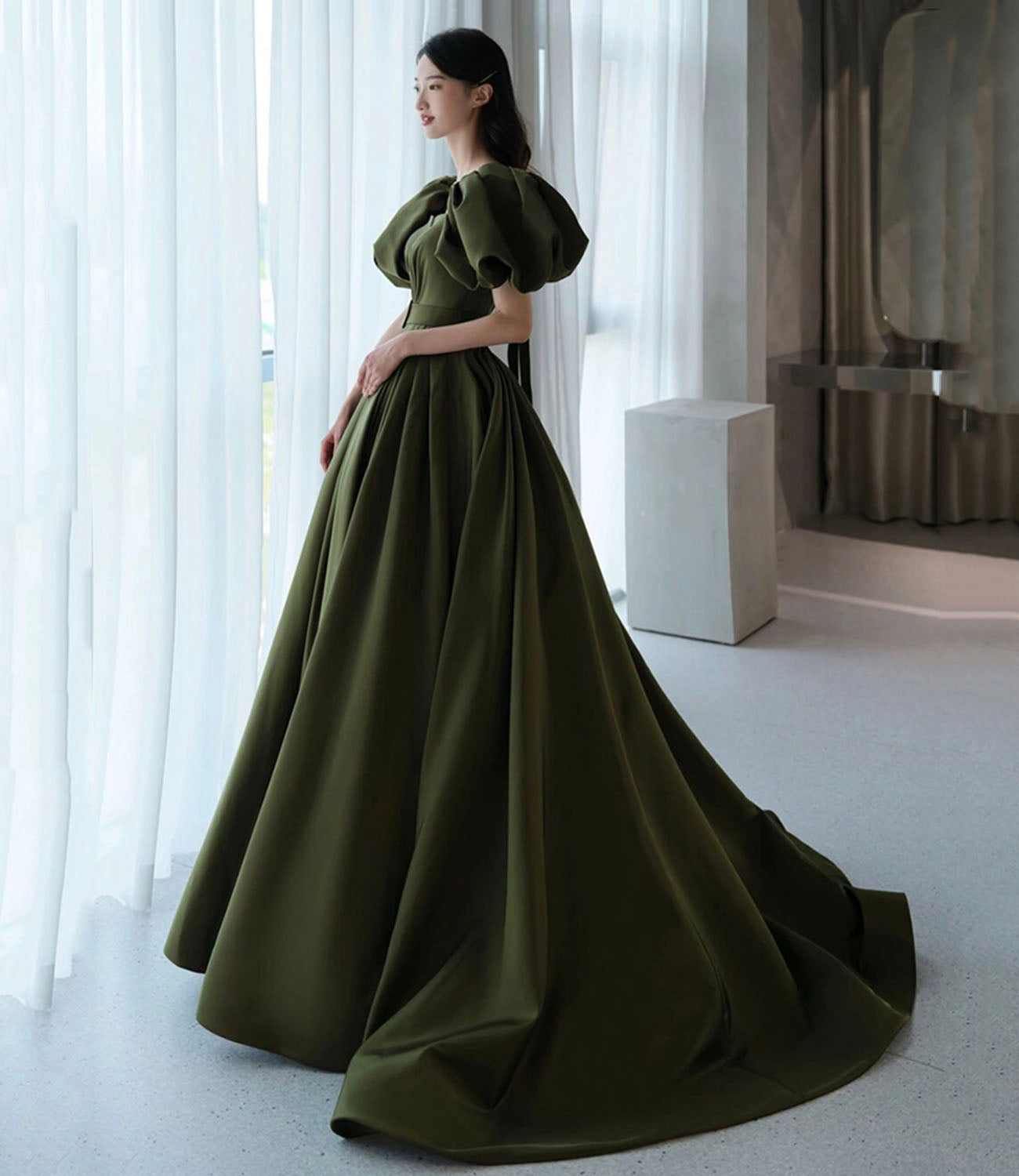 Green Satin Long Prom Dress , New Arrival Evening Dress C1825