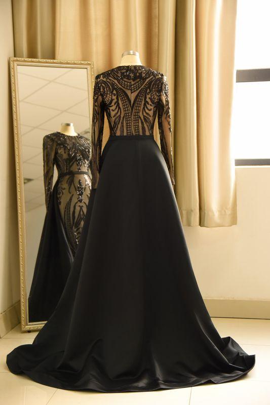 Elegant Jewel Sequined Mermaid Prom Dress | Long Sleeves Appliques Party Dress C542