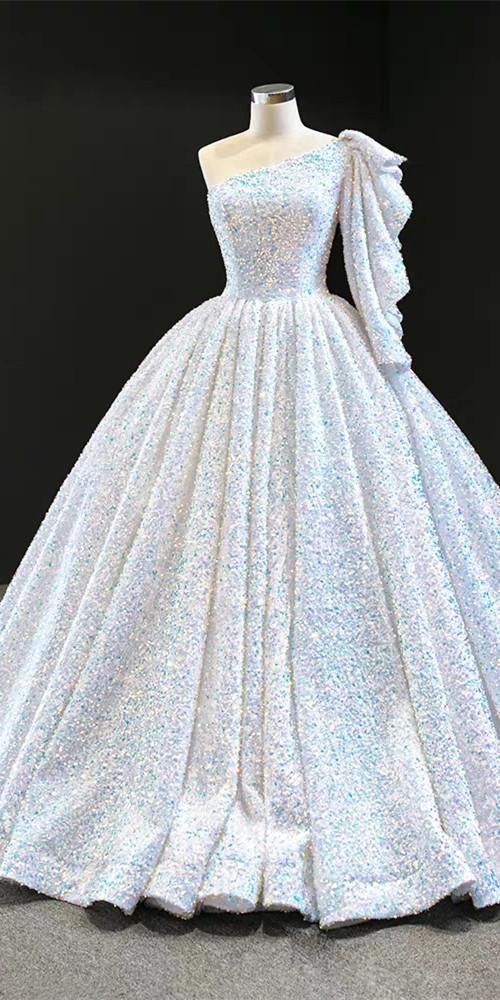 One Shoulder Ball Gown Sequin Prom Dresses, Quinceanera Dresses C2307