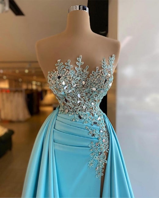 Sexy Sleeveless Sparkly Sequins Mermaid Prom Dress with Detachable Train C2135