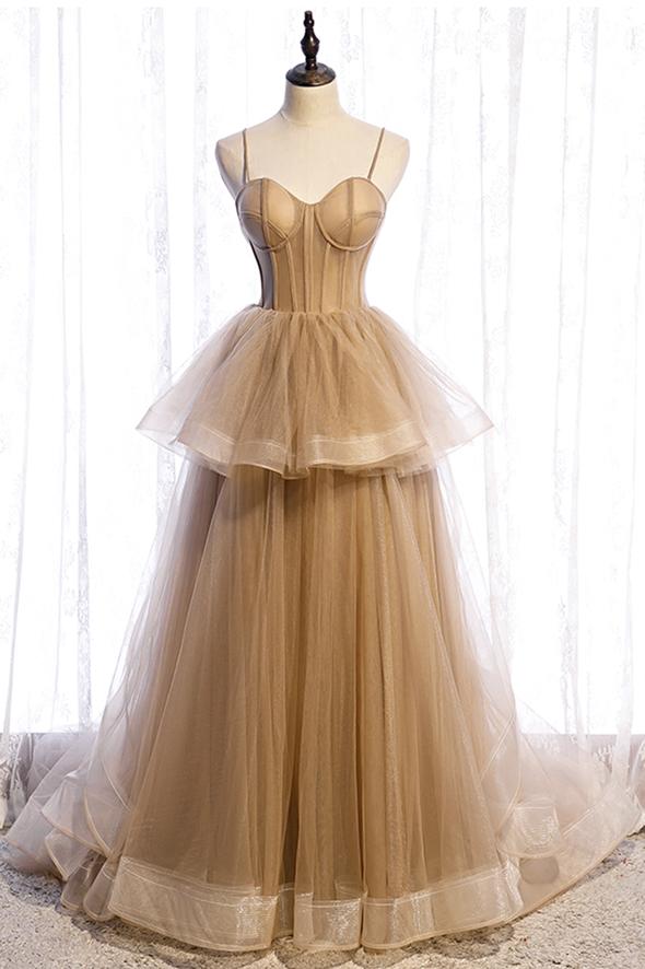 Cute tulle long A line prom dress evening dress C1859