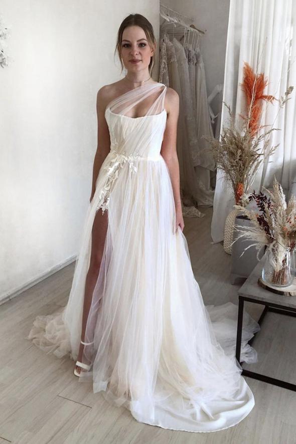 Stylish tulle long prom dress A line evening gown C1867