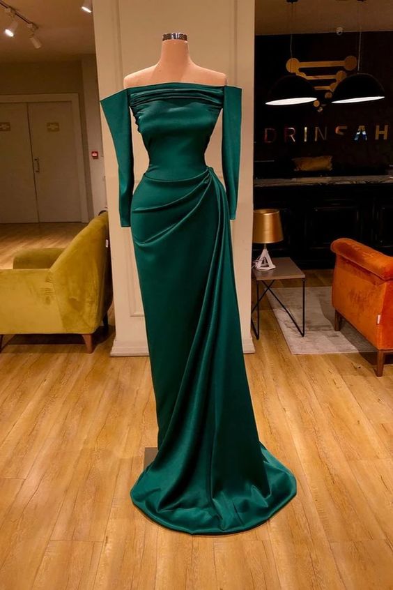 Dark Green Off-the-Shoulder Mermaid Prom Dress Long Evening Gowns C1933
