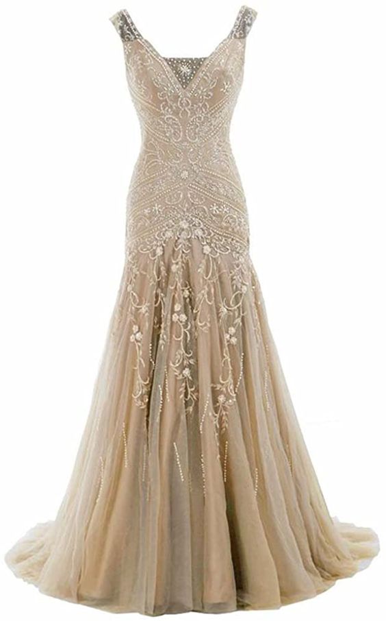 Mermaid V Neck Beaded Long Prom Dress Evening Gowns C1783