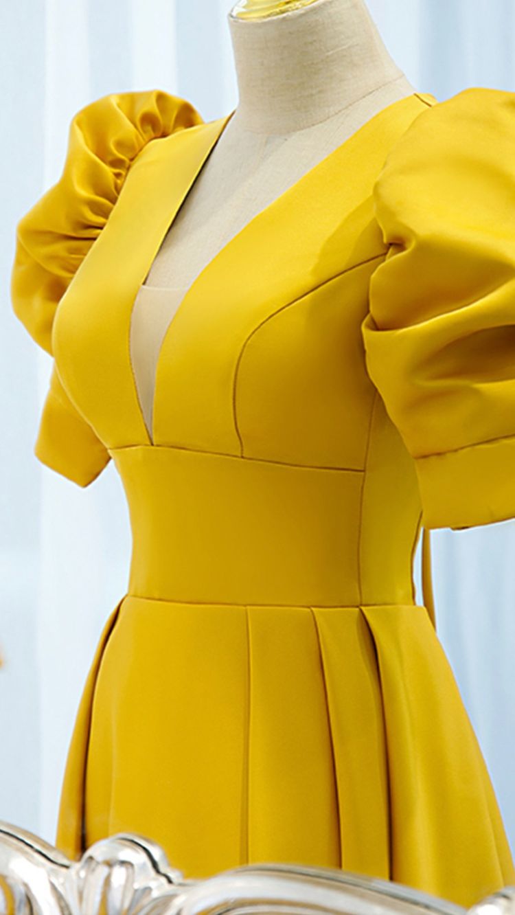 Yellow/Blue satin long A line prom dress evening dress C856