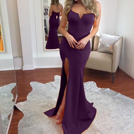 Slash Neck Backless Mermaid Split Front Sweep Prom Dress C2291