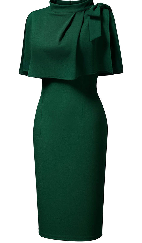 1940’s Style Half Collar Batwing Cape Dress Green Party Dress C2226