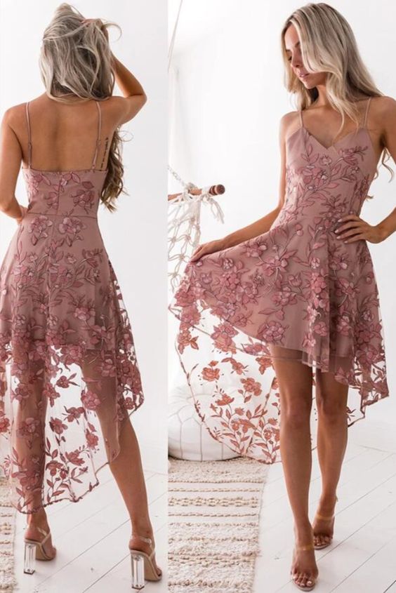 Sexy Straps High Low Blush Pink Short Party Dresses C26