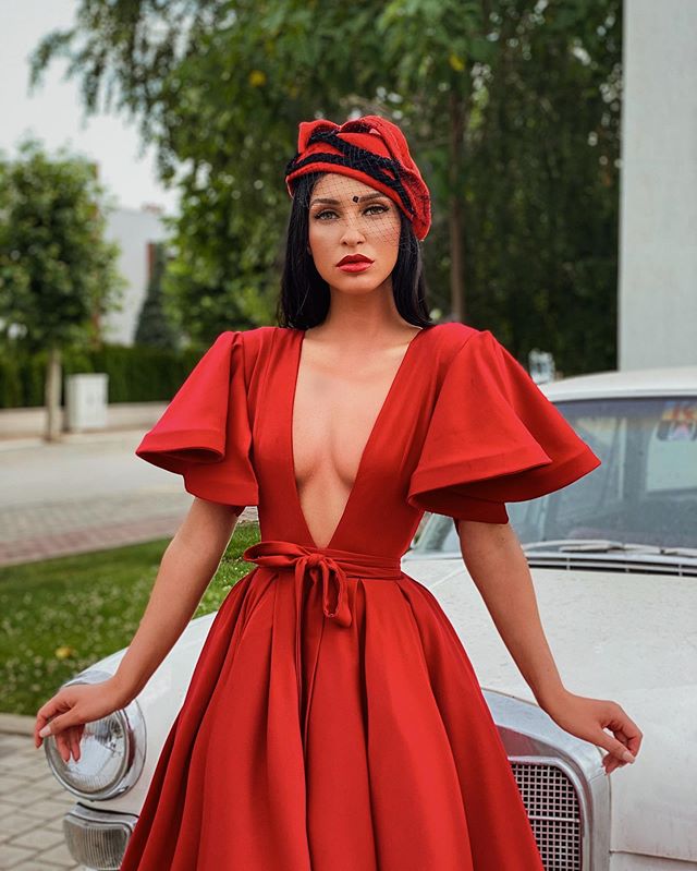 Beautiful A Line Deep V Neck Red Party Dress C787
