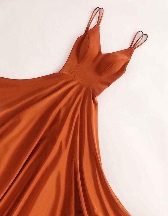 Simple v neck satin long prom dress, long evening dress C1804