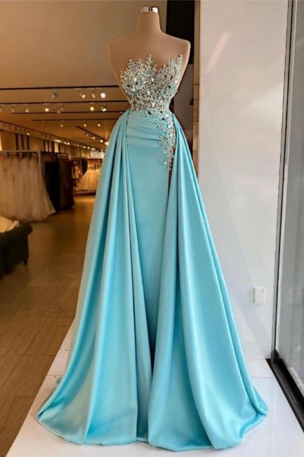 Sexy Sleeveless Sparkly Sequins Mermaid Prom Dress with Detachable Train C2135
