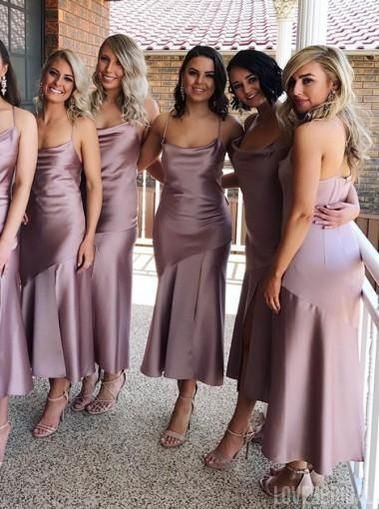 Dusty Purple Spahgetti Straps Tea Length Party Dress C2335