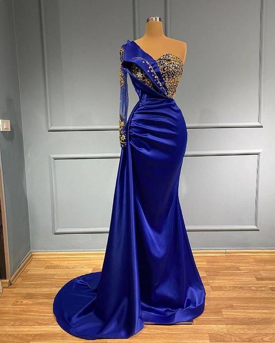 Blue long mermaid evening gowns long prom dress C1991