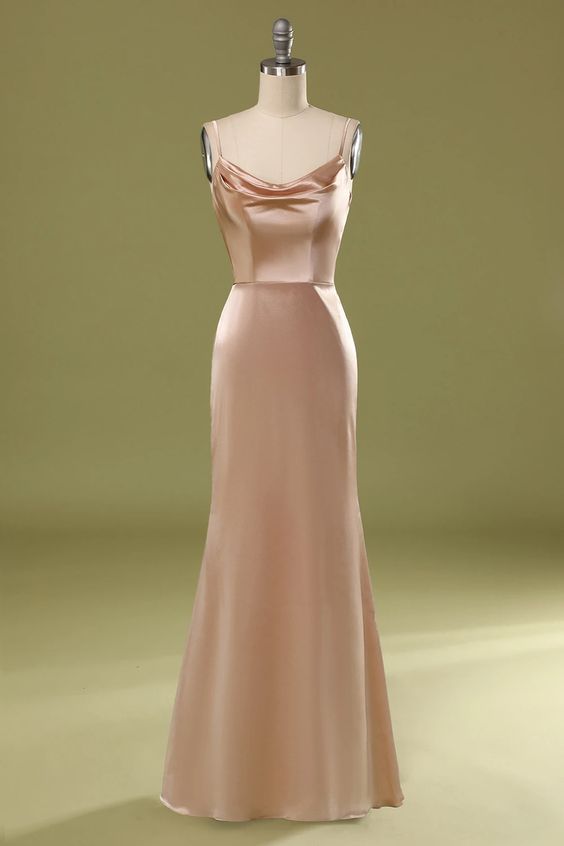 Dusty Pink Satin Spaghetti Straps Prom Dress C1769
