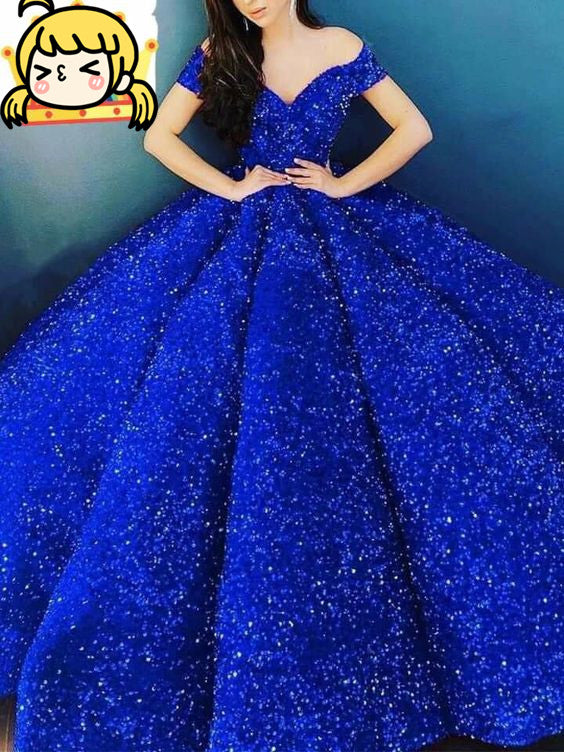 Royal Blue Ball Gown Off The Shoulder Prom Dress C2173