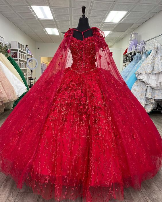 Elegant red deals ball gown