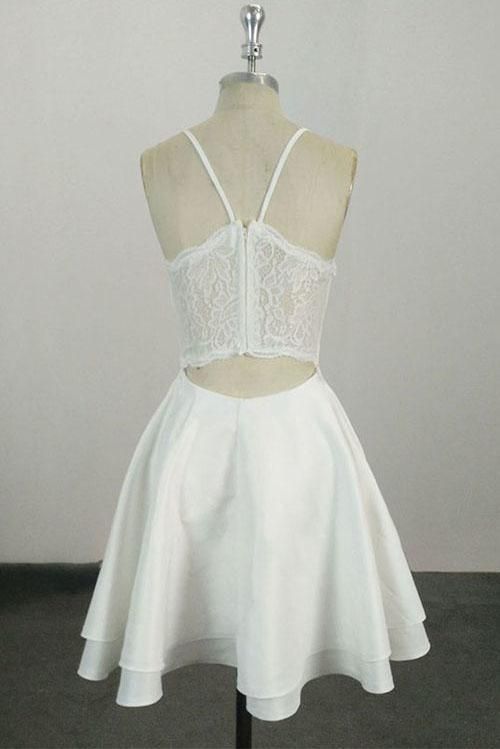Cute Spaghetti Straps V Neck Knee Length Homecoming Dress C608