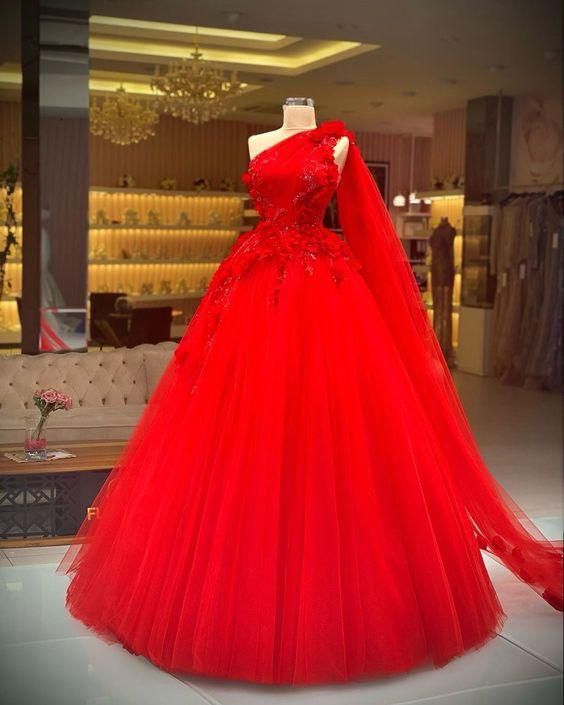 Red ball gown long prom dress, evening dress C2150