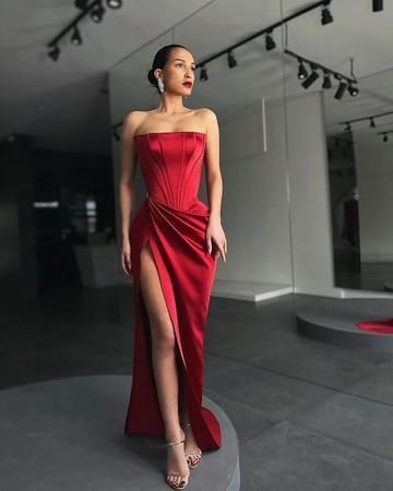 Unique Red Long Senior Prom Dress, Evening Dress Height Split C2281