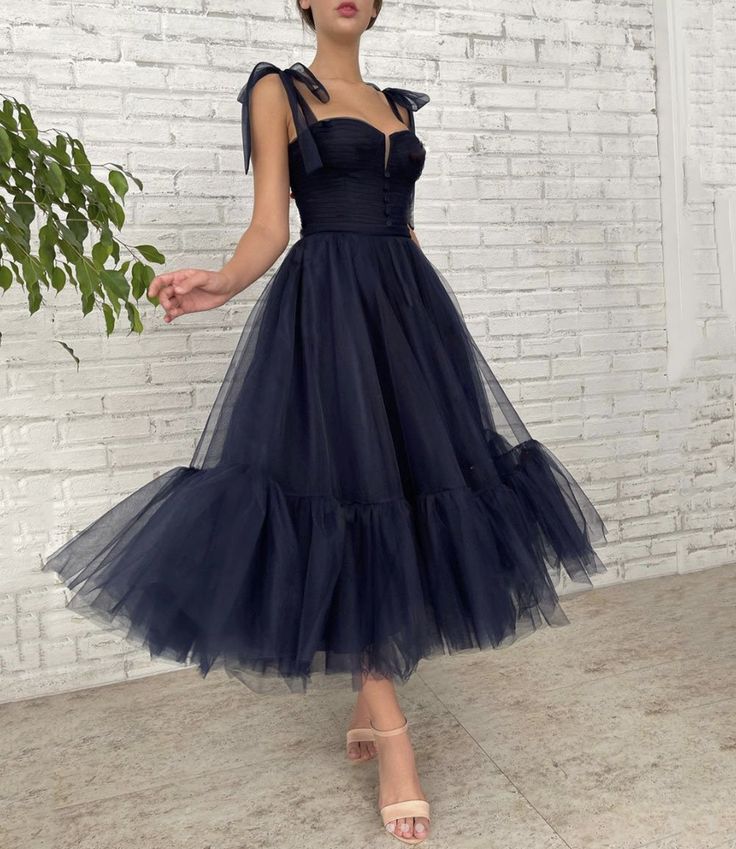 Dark blue tulle short prom dress homecoming dress c2942