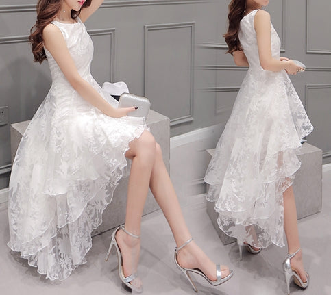 High Low Wedding Dresses A-line Asymmetrical Ivory Sexy Lace Bridal Gown Party Dress c2849