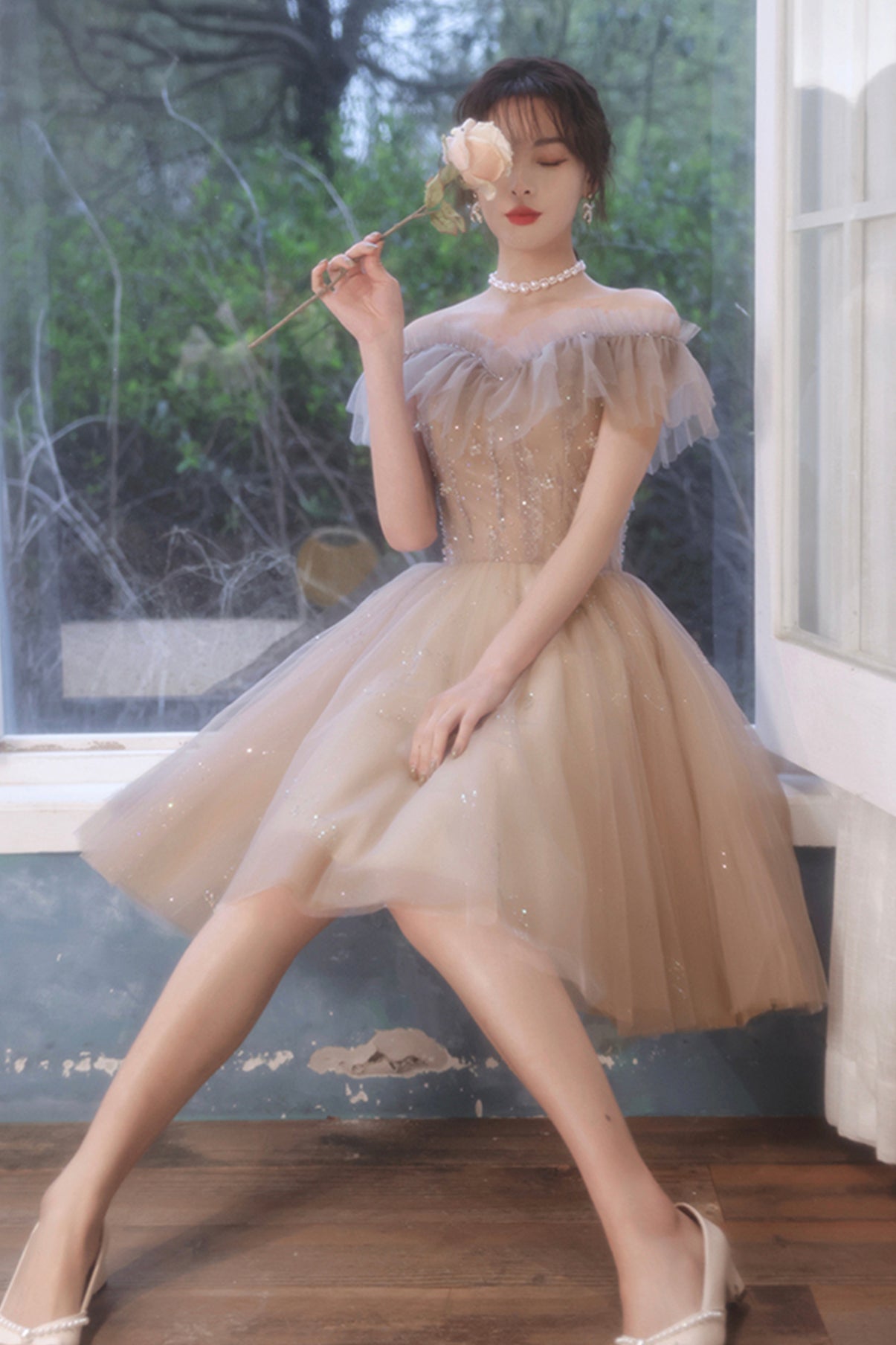 Cute tulle short A line prom dress party dress c2703