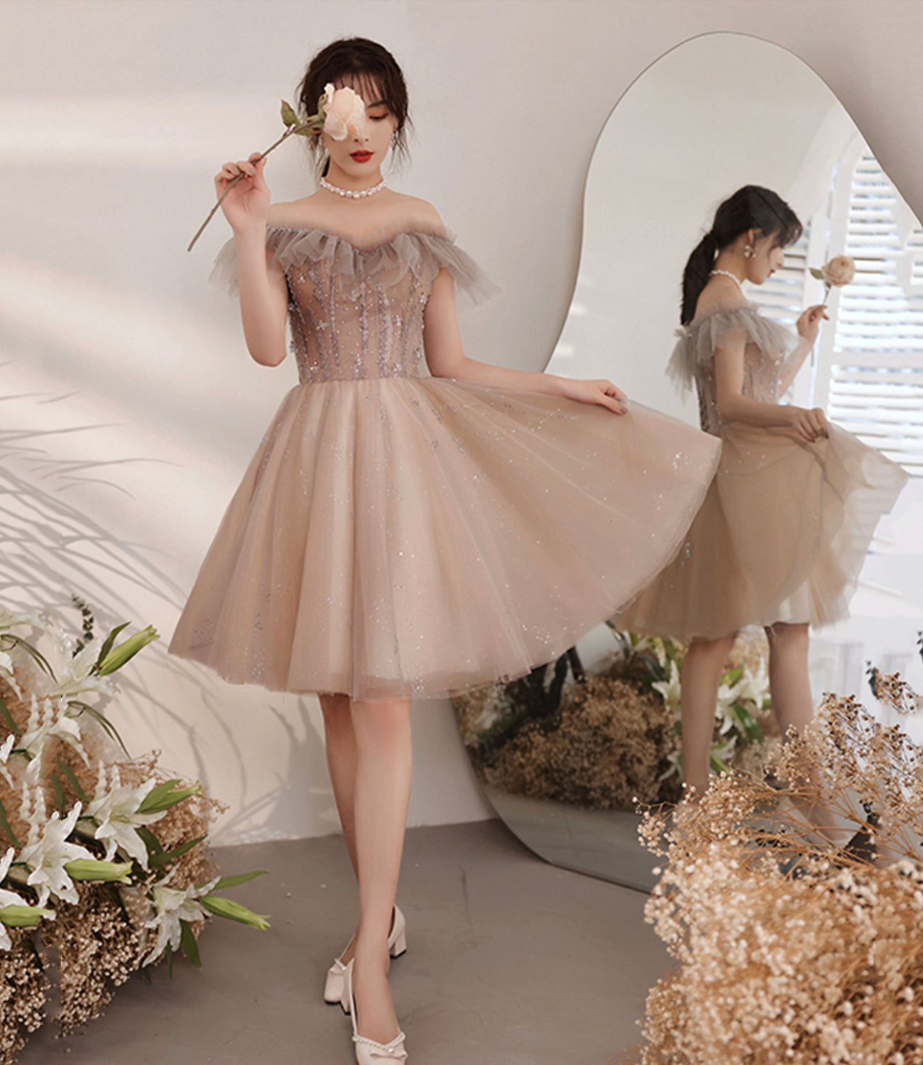 Cute tulle short A line prom dress party dress c2703