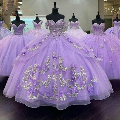 Lavender Quinceanera Dresses Floral Applique Beaded Off The Shoulder Sweet 15 16 c2801