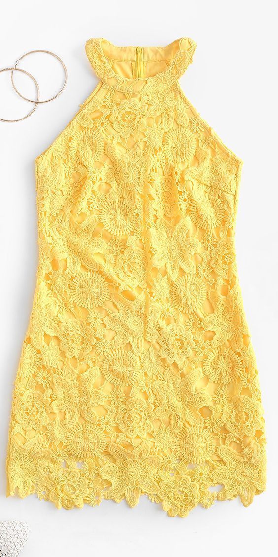 Yellow Lace Homecoming Dress c2649