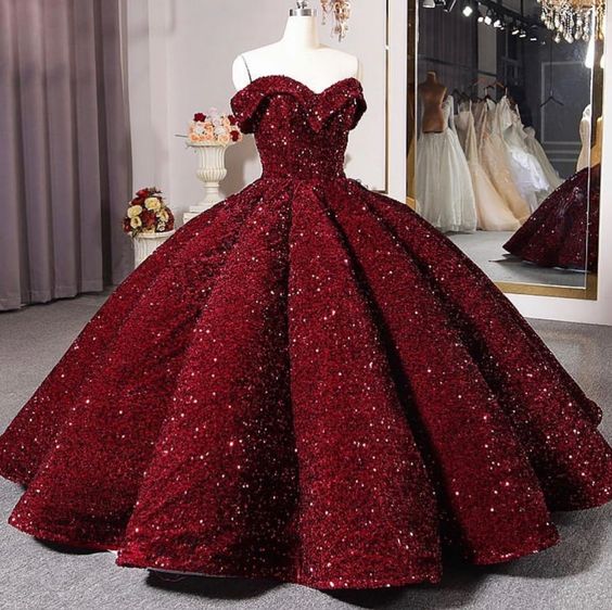 Burgundy Quinceanera Dress Off The Shoulder Sequins Ball Gown Sweet 16 CherryPromDress Burgundy Quinceanera Dress Off The Shoulder Sequins Ball Gown Sweet 16 CherryPromDress