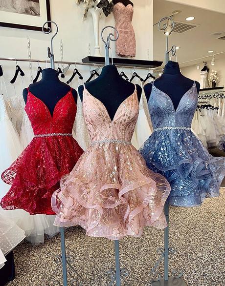 A Line V Neck Short Lace Prom Dresses, Cross Back Short Champagne Lace Formal Homecoming Dresses c2460
