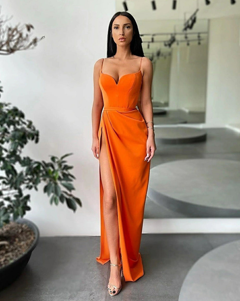 Sexy V-Neck Mermaid Prom Dresses Sleeveless Spaghetti Straps Prom Dresses C2391