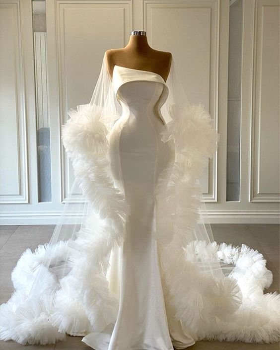 White prom dresses, ruffle prom dresses, white evening dresses, mermaid prom dresses, evening dresses c2467