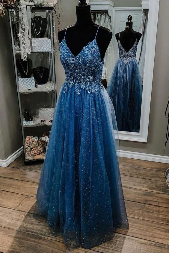 A-line Sparkly Tulle Long Prom Dress with Beading,Formal Dress C193