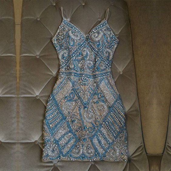 Spaghetti straps Short Prom Dress, Beading Sheath Homecoming Dresses, Party Evening Gowns, Cockail Party Dresses C884