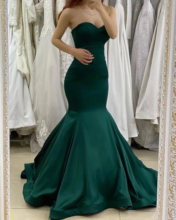 Sweetheart Mermaid Long Sleeveless Dark Green Prom Dresses C278