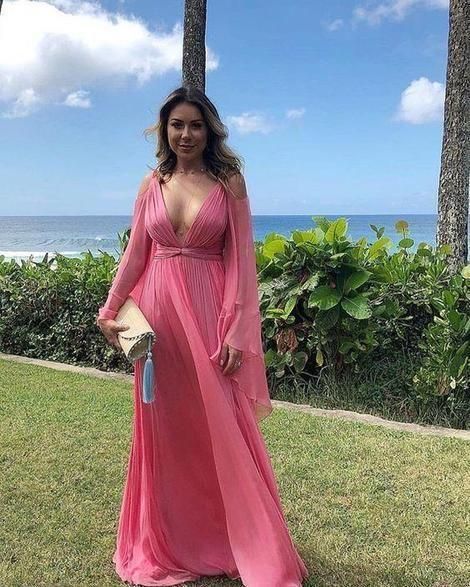 Sexy Deep V Collar Long-Sleeved Long Expansion Vacation Dress,Backless Evening Dress,Chiffon Prom Dress C1432