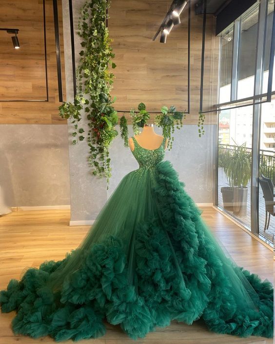 Women Ball Gown Evening Dresses Long tulle Beaded Formal Gowns C988