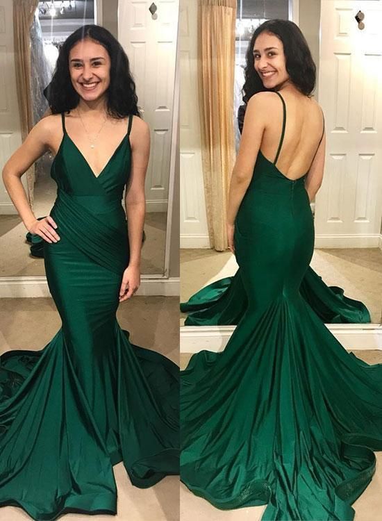 Mermaid Dark Green Straps Evening Dress, Sexy Long Evening Gown C279
