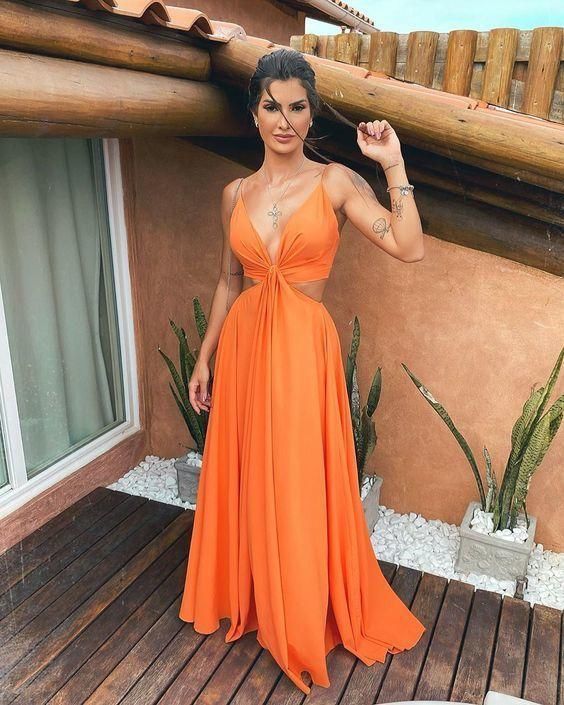 Cheap V-Neck Long Prom Dresses C700