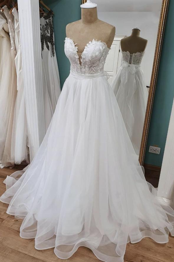 White lace long ball gown dress white formal dress C1341