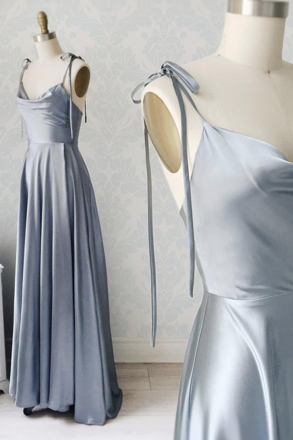 Simple satin long A line prom dress evening dress C1284