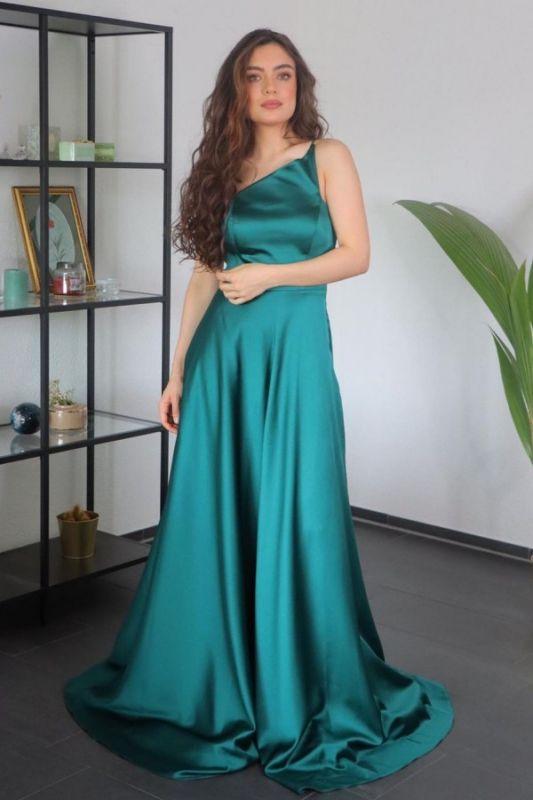 Asymmetrical One-Strap Satin Prom Dress C548