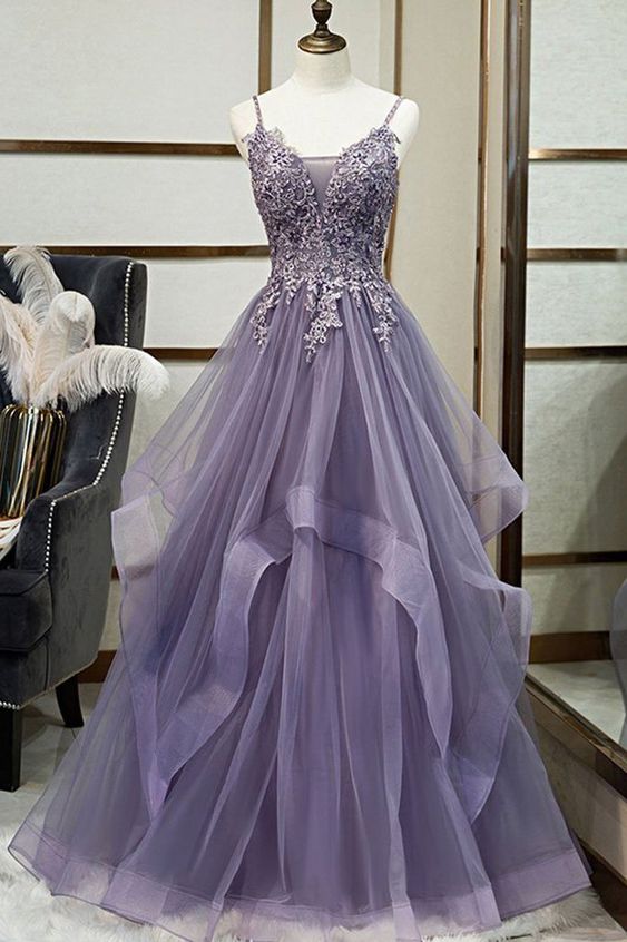 Beautiful Spaghetti Straps Lace Appliques Long Prom Dresses Evening Dresses C1444