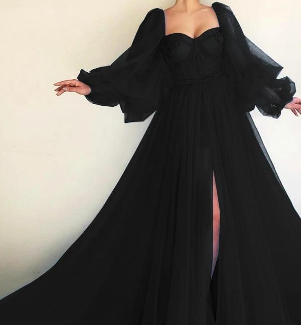 Black Prom Dress,Long Sleeves Formal Dress,Black Prom Dress C1486