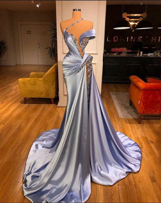 Beaded evening dresses crystals mermaid modest luxury elegant sexy formal evening gown C1207